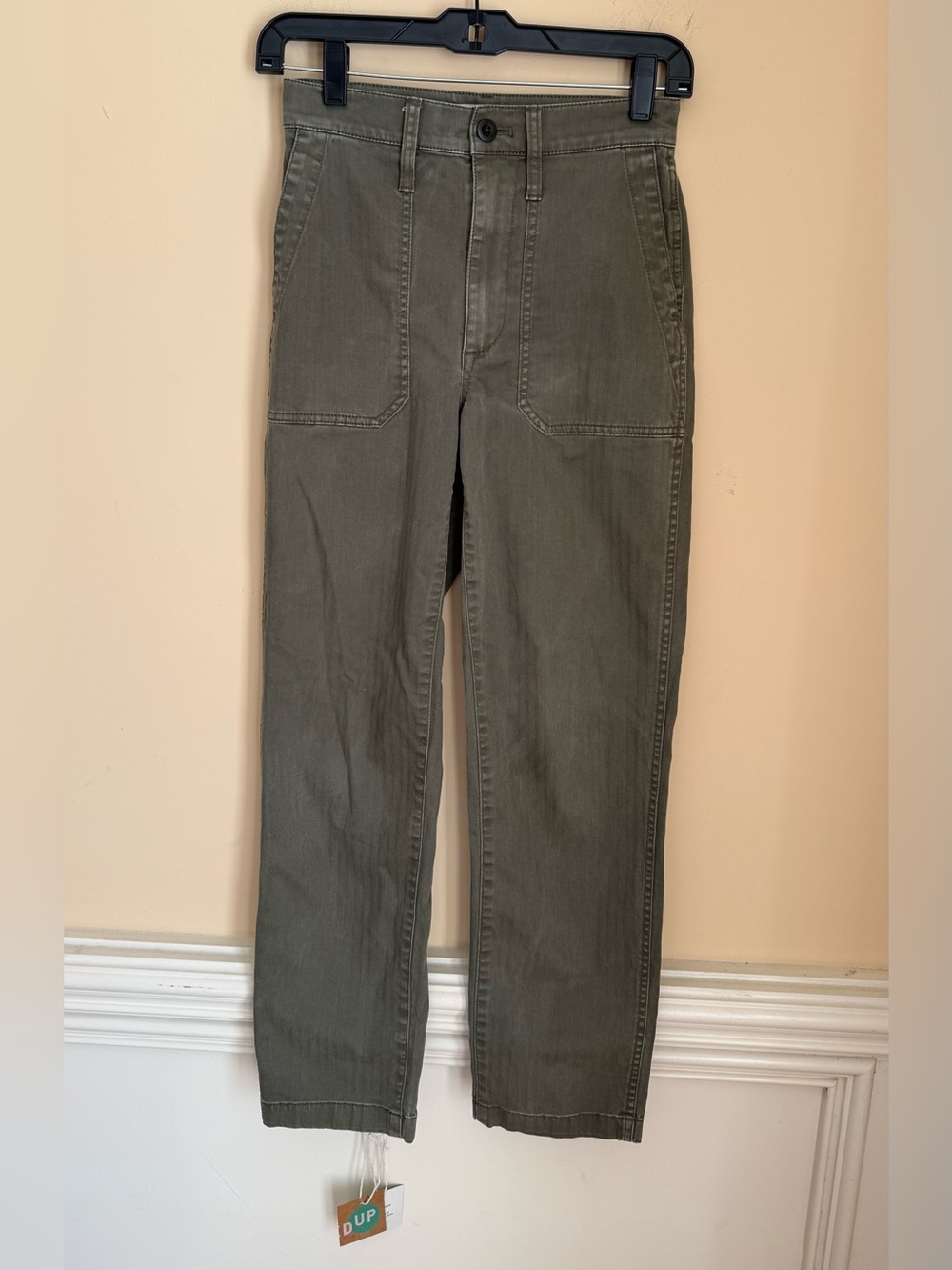 Madewell Olive Green Herringbone High-Rise Utility Straight Leg Pants Size 23